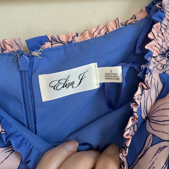 Eliza J Tiered Floral Blue Pink Off Shoulder Midi Maxi Easter Dress Women 2 - Picture 6 of 7